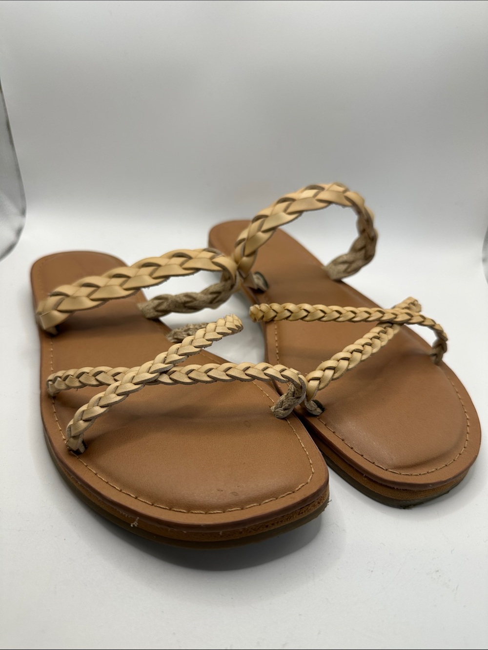Braided Tan Faux Leather Slide Sandals size 10